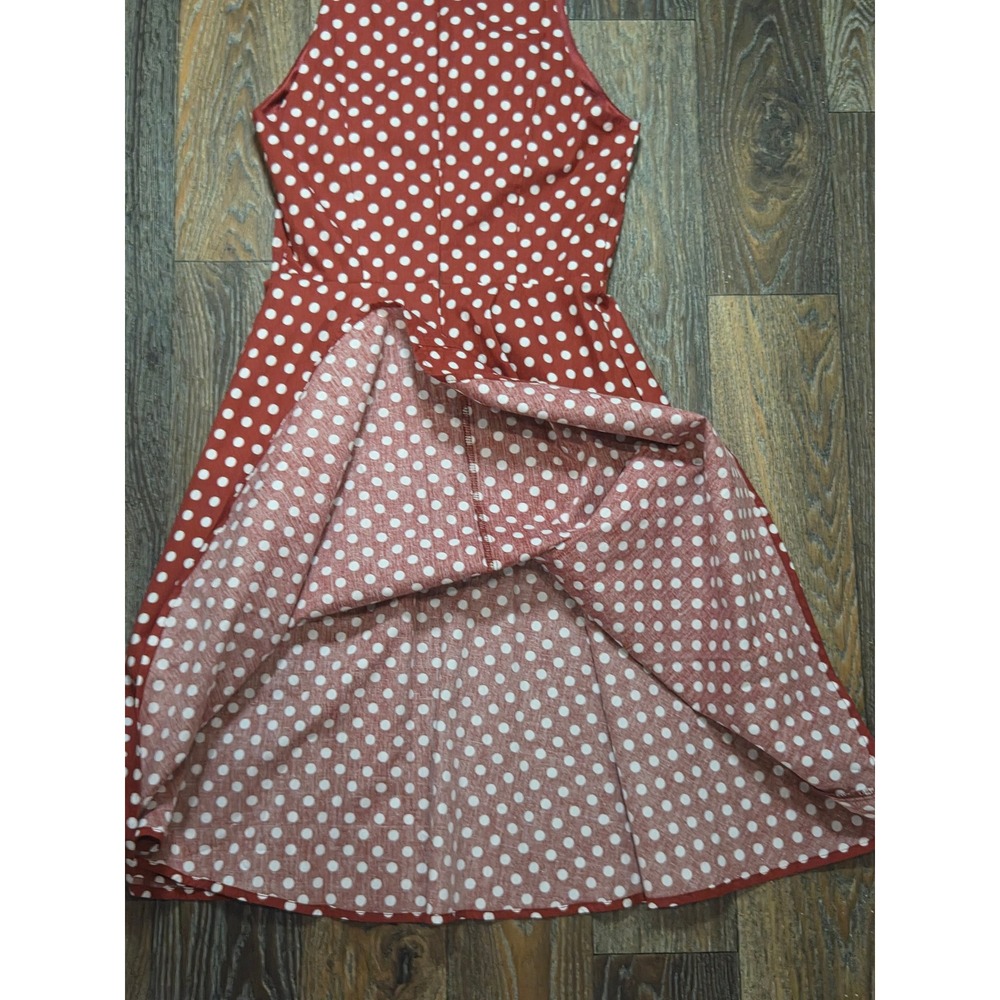 Zapaka Red Polka Dot Vintage Style Swing Dress White Collar Halter XS - Picture 5 of 7